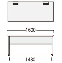 両袖デスク幅1600mm寸法図拡大画像 役員用家具ブラック&ホワイトシリーズデスク寸法図幅1600mm