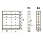 複柱書架のサイズ詳細です。7段は高さが2247mm、8段は2497mmとなります。